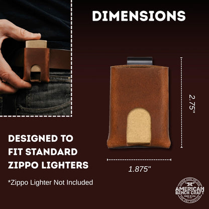 Zippo Lighter Sheath - Belt Clip Zippo Lighter Case - American Bench Craft - Made in USA (Brown)