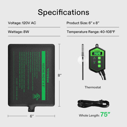VIVOSUN Reptile Heating Pad 8x12 Inch with Thermostat Combo Under Tank Terrarium Heating Mat for Turtles, Lizards, Frogs, and Other Reptiles