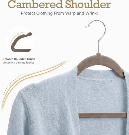HOUSE DAY Taupe Velvet Hangers 60 Pack, Non Slip Clothes Felt Hanger Heavy Duty for Coat, Premium Slim Space Saving Suit Hangers for Closet Organizer, 360° Rotating Silver Hook