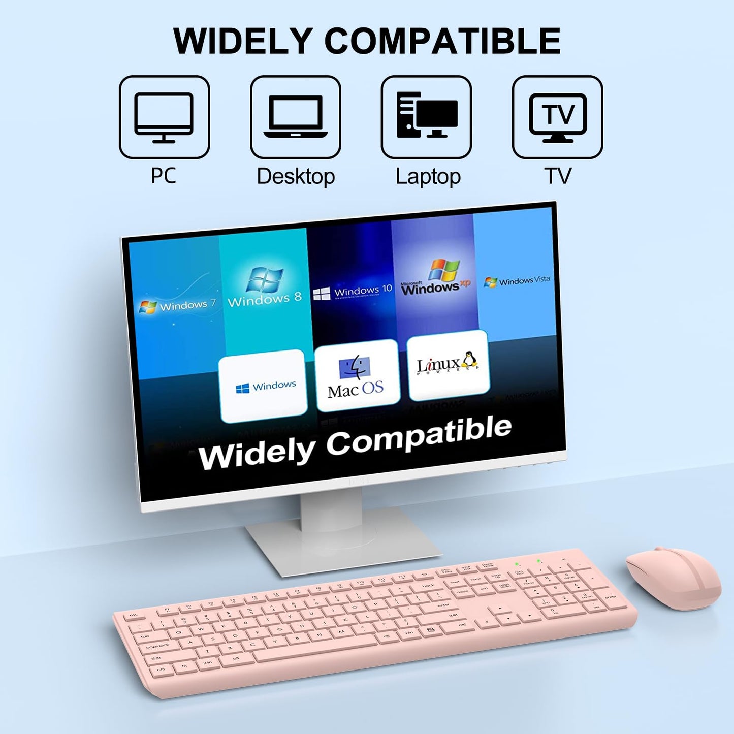 Wireless Keyboard and Mouse Combo, Full Size Silent Ergonomic Keyboard and Mouse, Long Battery Life, Optical Mouse, 2.4G Lag-Free Cordless Mice Keyboard for Computer, Mac, Laptop, PC, Windows