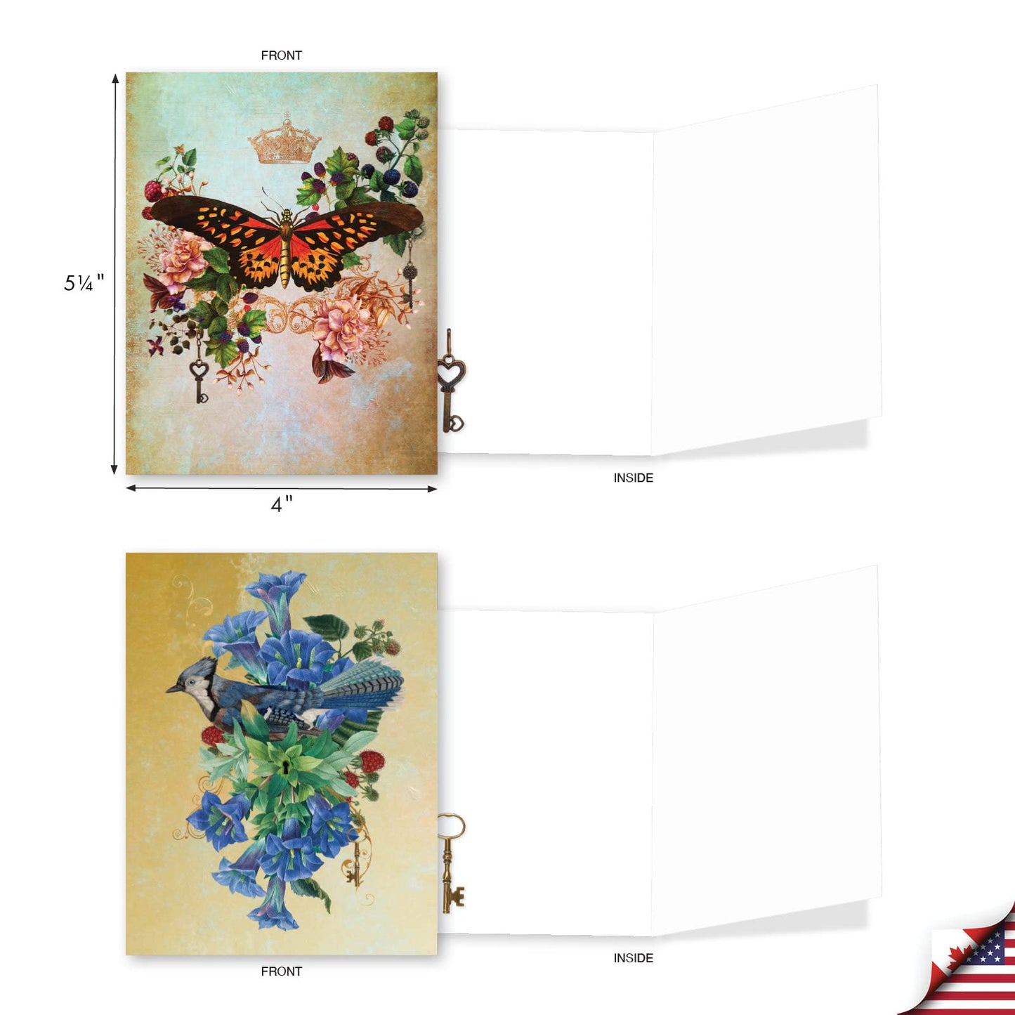The Best Card Company - 20 Assorted Blank Notes Boxed Set 4 x 5.12 Inch with Envelopes (20 Designs, 1 Each) - Enchanted Garden AM10219OCB-B1x20