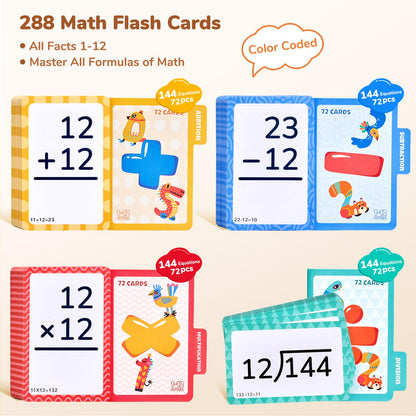 JoyCat 288 Math Flash Cards Set of 4- Multiplication, Division, Addition and Subtraction Flashcards for Kids 1st 2nd 3rd 4th 5th Grade or Kindergarten Homeschool Supplies
