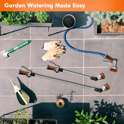 RESTMO 36”-60” Metal Watering Wand, Long Telescopic Tube | 180° Adjustable Ratcheting Head | 7 Spray Patterns | Flow Control, Perfect Garden Hose Sprayer to Water Hanging Baskets, Shrubs, Orange