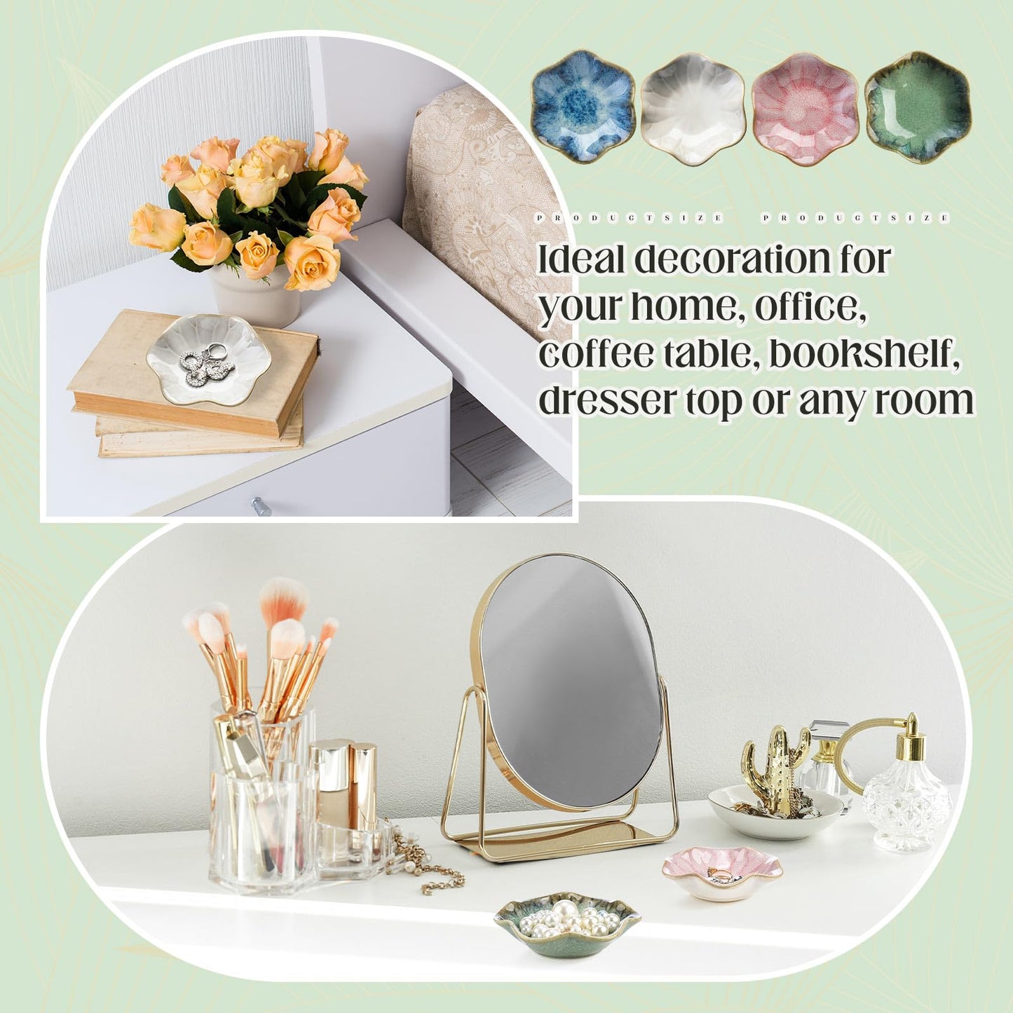 LOYIM 4 Pack Small Jewelry Dish Ceramic Trinket Holder Dish Tray for Rings Earrings Necklaces Bracelets 4.3 x 3.9 Inch Key Bowl Women's Birthday Mother's Day Wedding Gift