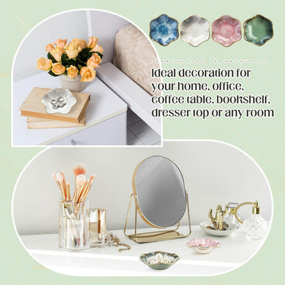 LOYIM 4 Pack Small Jewelry Dish Ceramic Trinket Holder Dish Tray for Rings Earrings Necklaces Bracelets 4.3 x 3.9 Inch Key Bowl Women's Birthday Mother's Day Wedding Gift