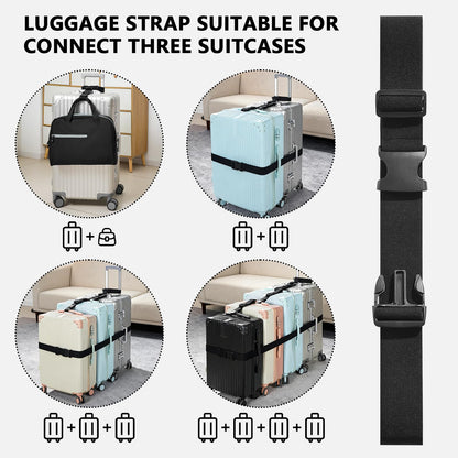 3 Packs Luggage Straps for Suitcases, 2 Luggage Connector Straps & Elastic Strap, Connect Up to 4 Suitcases ＆ Add a Bag, Heavy Duty Adjustable Travel Belt for 20-32 Inch Luggage, Black