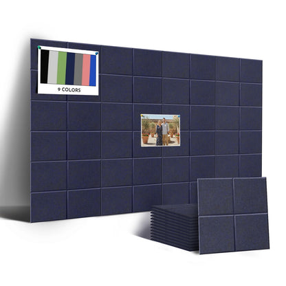 MISSDAY Blue Acoustic Wall Panel Felt Bulletin Board 48" x 36" Cork Board for Wall, 12-Pack Boards with 72 Removable Adhesive Tabs, 50 Pins, Pin Board for Home Office Classroom Soundproof Wall Tile