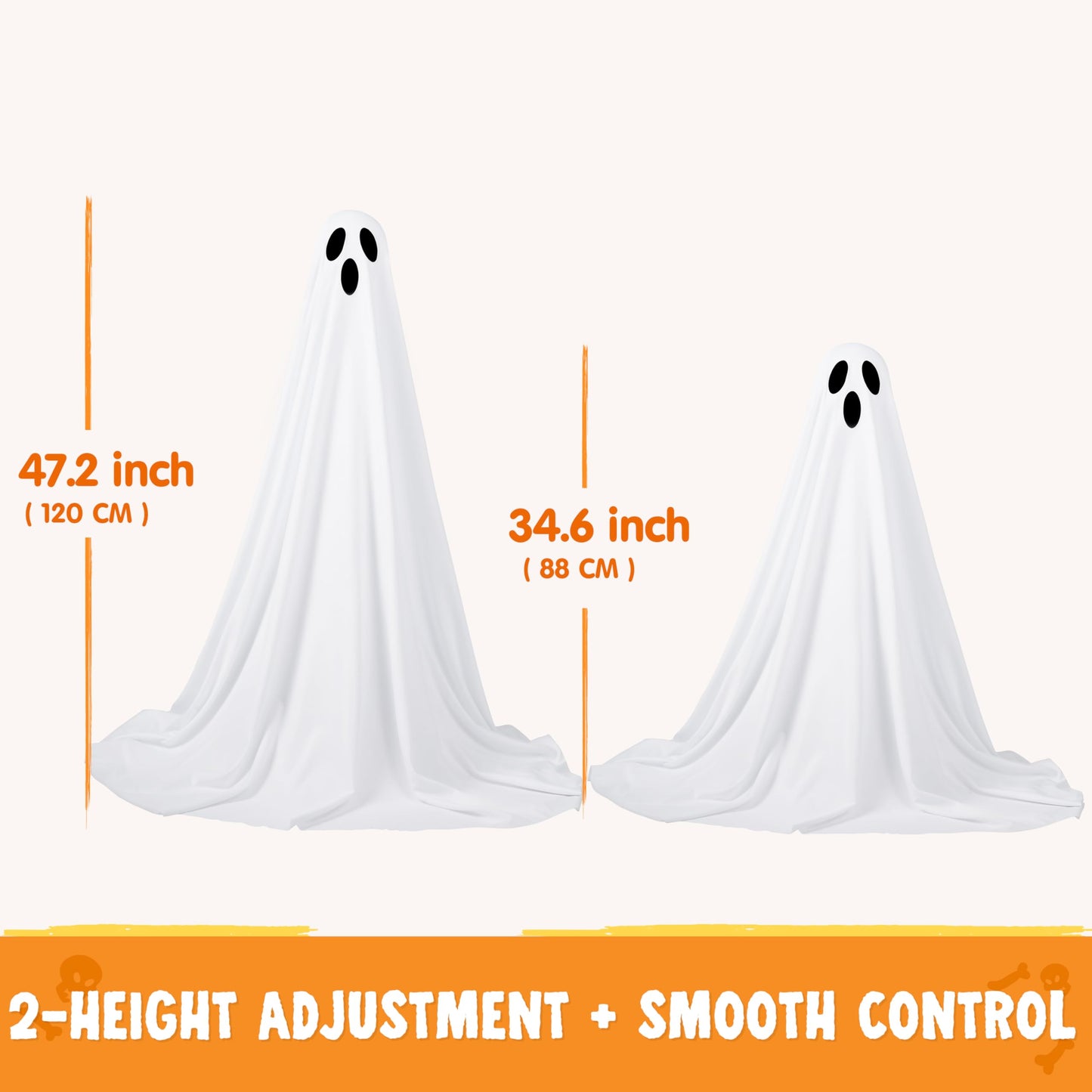 JOYIN 2 Packs 47'' Halloween Decorations Outdoor Standing Ghost, Standing Ghost Halloween Decor with Warm String Lights & Timer for Yard Porch Lawn Garden Party Supplies