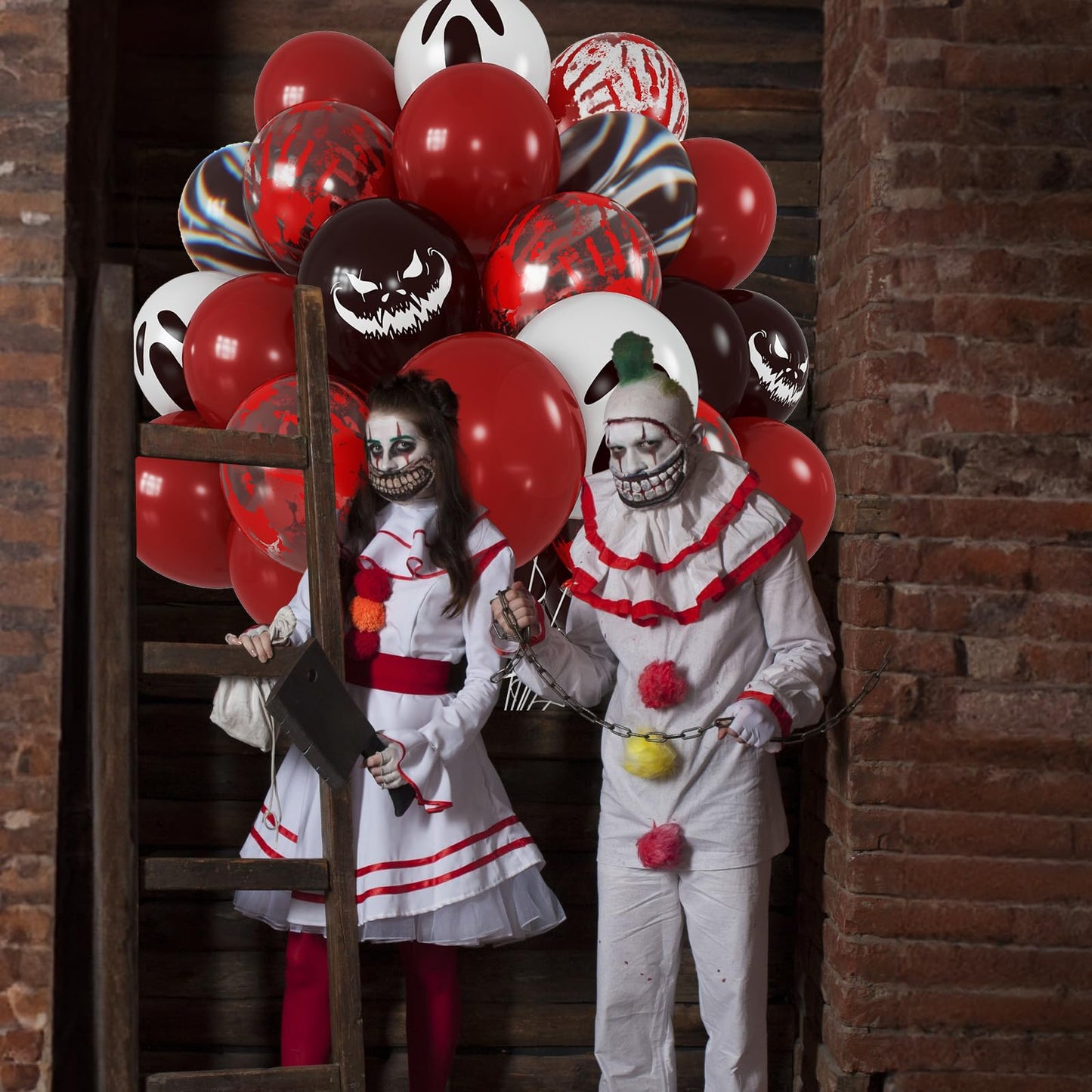 Halloween Bloody Balloons 12 Inch 51 Pcs Red and Black Scary Balloons with Ghost Expression Print Balloon Crimson Vivid Red Blood Hand Marble Balloon for Spooky Haunted House Scream Creepy Decor