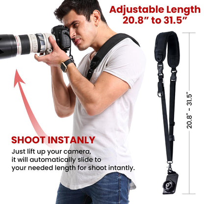 Waka Rapid Camera Neck Strap with Quick Release and Safety Tether, Adjustable Shoulder Sling Strap for Nikon Canon Sony Olympus DSLR - Black