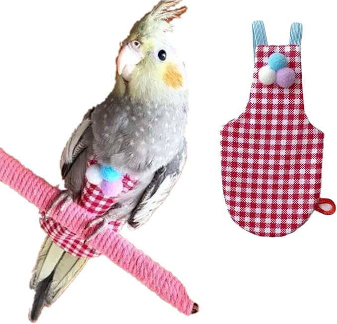 Bird Flight Suits Diapers, Parrot Flight Suits Diapers for Monk Parakeets, Cockatiels Flight Suits, Parrot Clothes, Bird Training Nappy Suit Liners Clothes (Red,Quaker)