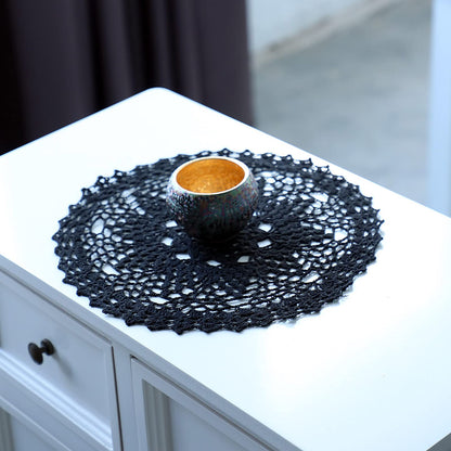 Qxzvzem 2 Pieces 12 Inch Halloween Doilies Crochet for Dressers and End Tables Crafts Disposable Small Valentines Doilies Cloth Lace Placemats Coasters Black Cotton Round Tablecloth
