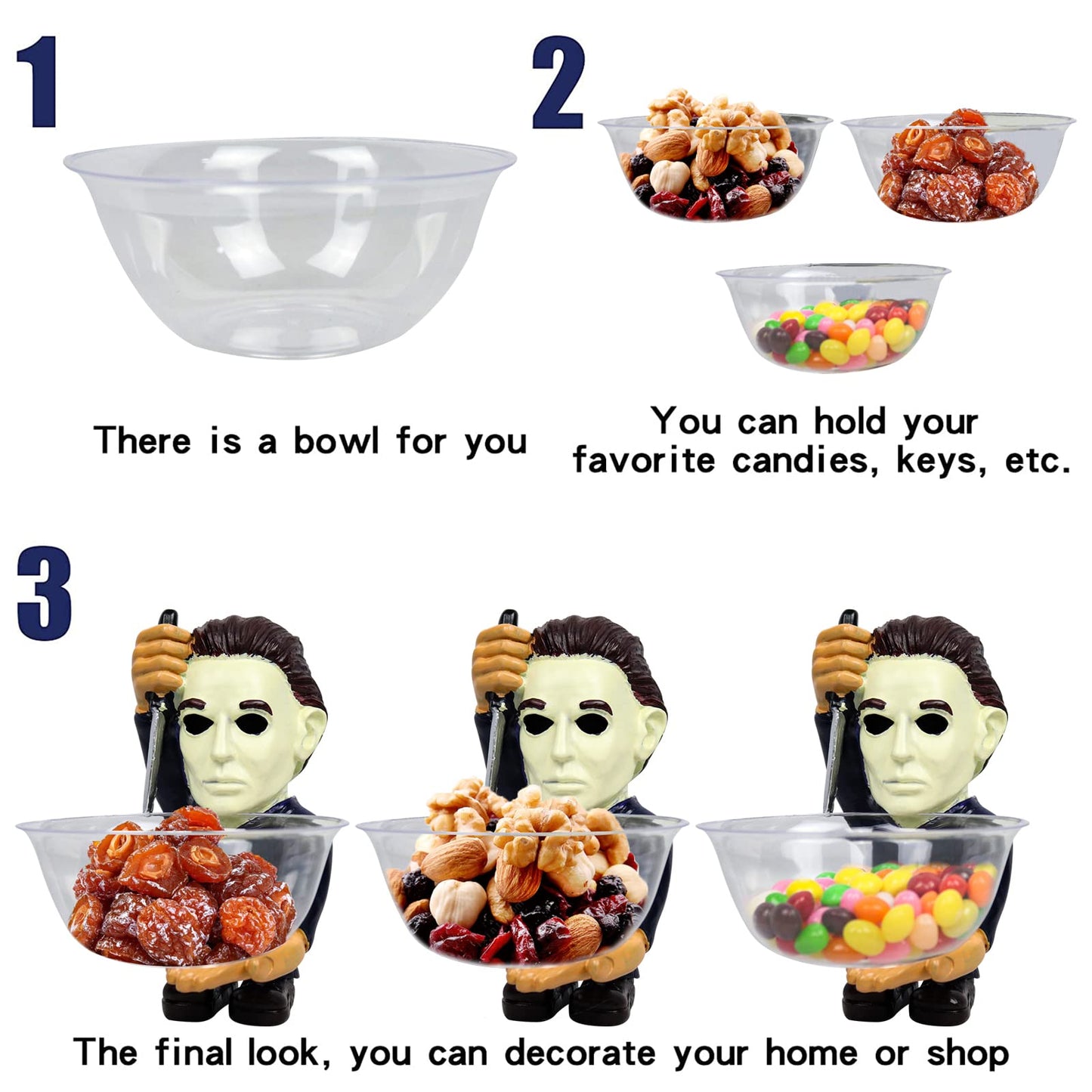 Halloween Candy Bowl Holder Horror Movie Gnomes Scary Candy Dish Stand Decorations (Resin) (A)