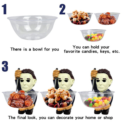 Halloween Candy Bowl Holder Horror Movie Gnomes Scary Candy Dish Stand Decorations (Resin) (A)