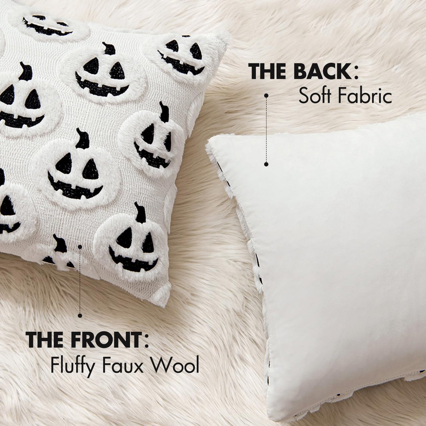 MIULEE Thanksgiving Fall Halloween Throw Pillow Covers 18x18 Decorative Pumpkin Pattern Pillowcases Soft Plush Faux Wool Cushions for Home Patio Sofa Couch,White