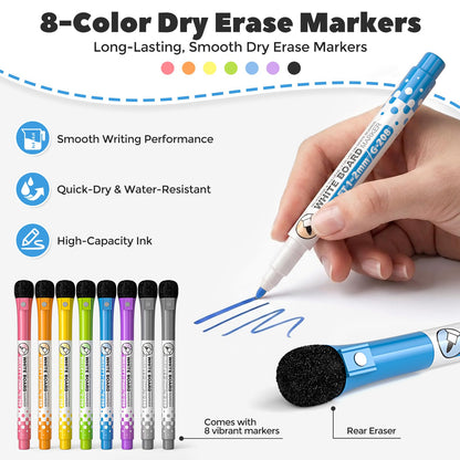 Nicpro Dry Erase Lap Board 9 x 12 inches 2 Pack Ruled Kid Double Sided Blank & Lined Small Lapboard with 8 Pens, 2 Eraser, Learning Mini Whiteboard Portable for Student and Classroom Use