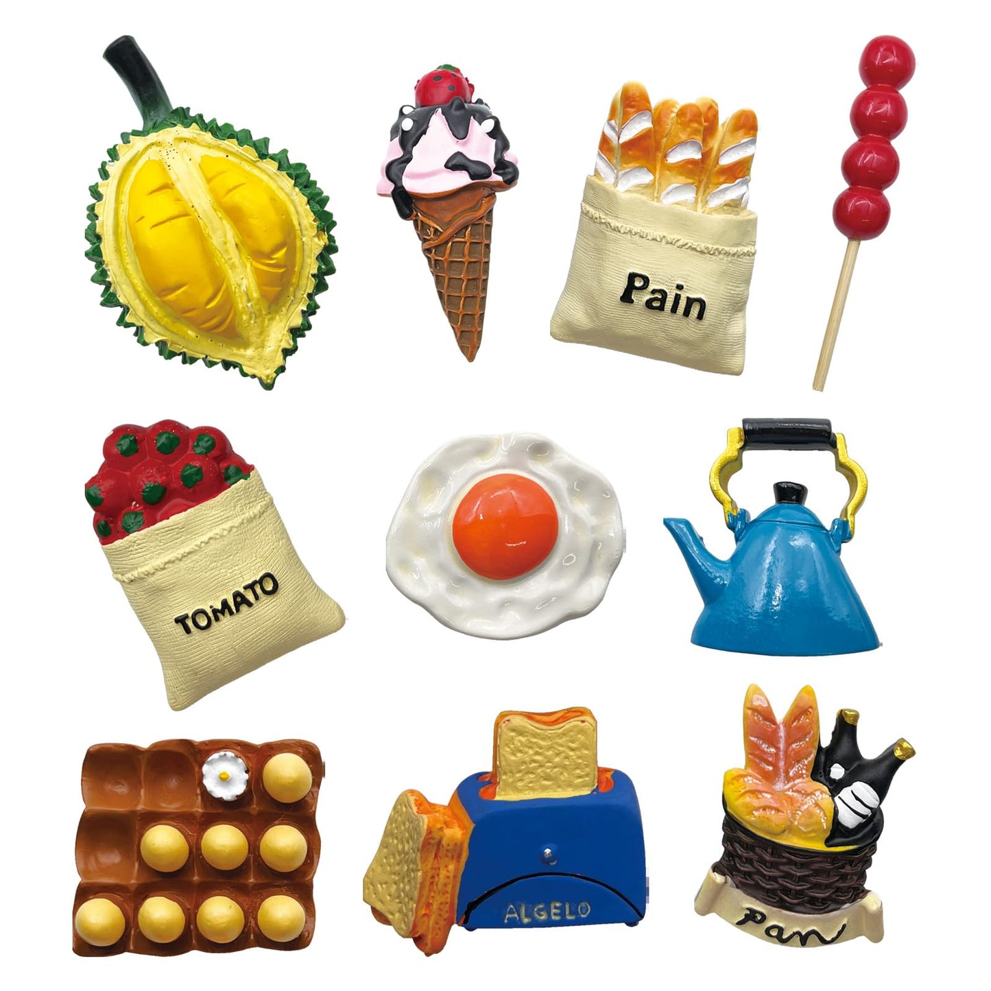 10 Pcs Food Refrigerator Magnets, 3D Resin Food Fridge Magnets, Cute Funny Breakfast Fridge Magnets for Refrigerator Microwave Whiteboard Home Decor