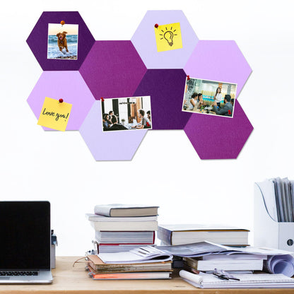 HULAVO Large Hexagon Felt Cork Board Tiles, Self Adhesive DIY Felt Bulletin Board Pin Board with 35 Pushpins for Office School Home Wall Decor Stickers Memos Photos Display(Gradual Purple)