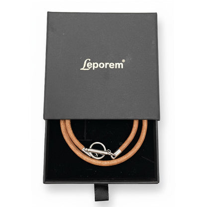 Leporem Leather Cord Necklace, 4mm Cowhide with Stainless Steel Toggle Bar Closure, Minimal Unisex Necklace for Charms & Pendants (Brown, 14 inch)