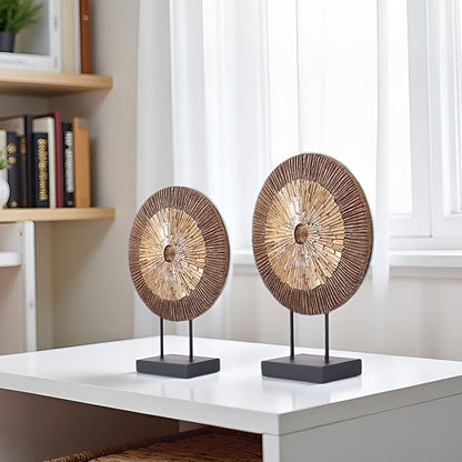 XMGZQ Wood Color Minimalist Round Statue Above Cabinet Decor Kitchen,Modern Decorative Sculpture Home Decorations for Living Room Coffee Table,Shelf Decor Items,Center Pieces Decoration