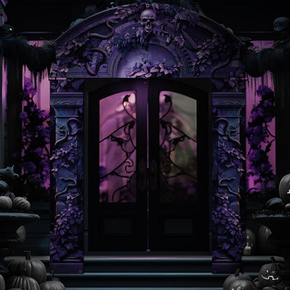 HunnmingRe 3 Pcs Halloween Cemetery Archway Halloween Cemetery Banners Gothic Outdoor Banners Sign Banner Decorations for Outdoor Party Supplies (Scary Purple)