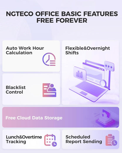 NGTeco Time Clock Cloud-Based, TC4 Fingerprint Time Clocks for Employees Small Business, 2.4G WiFi Customization Rule Clock in Machine with Remote Control Software ＆ iOS/Android App, No Monthly Fee