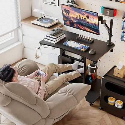 EUREKA ERGONOMIC Gaming Desk Computer, 37" Rolling Desk on Wheels for Small Space, Mobile Computer Cart with Pegboards Adjustable Shelves for Gaming PS Switch Home Office - Black
