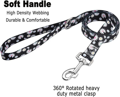 MarukoPet Dog Collar and Leash Set, Adjustable for Small Medium Large Dogs Puppy, Cute Design with Bohemia Floral Tribal Geometric Patterns Boys Girls Dog Collar(Black Daisy Set,S)
