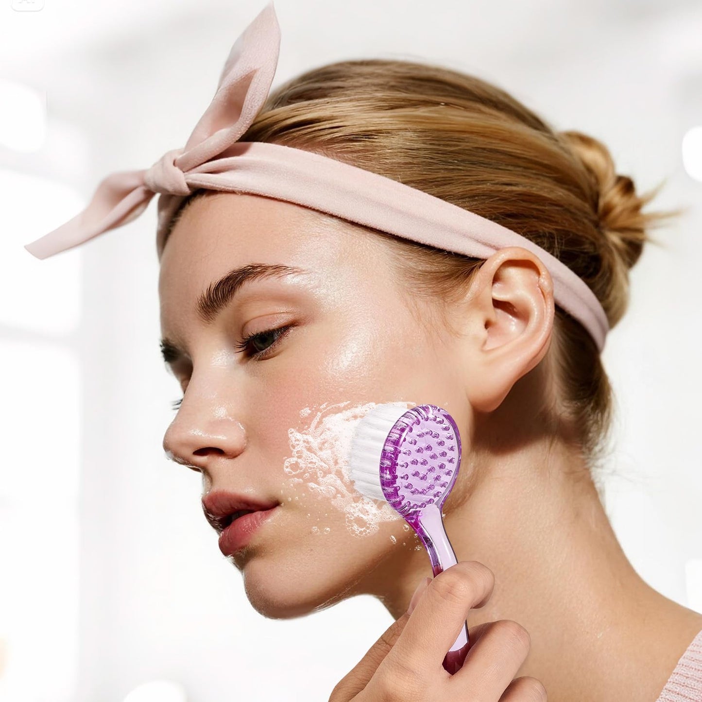 4 Colors Facial Cleansing Brush, Beomeen Face Scrubber Exfoliating Brush Face Wash Scrub Exfoliator for Skin Care, Makeup Removal (Blue, Pink, Purple, Clear)