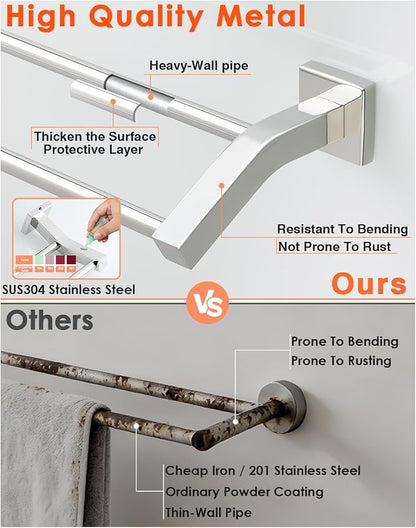 Alise Bath Double Towel Bars,Towel Holder Towel Racks for Bathroom Lavatory,16 Inch SUS304 Stainless Steel Towel Hanger Towel Rail Wall Mount,Polished Chrome