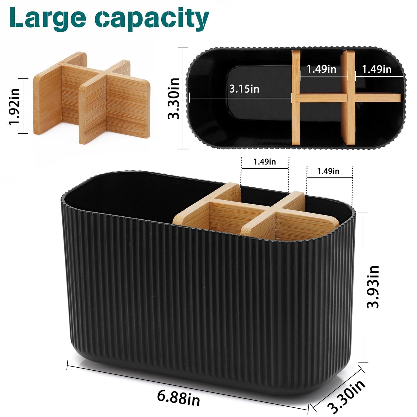GFWARE Black Toothbrush Holder - Bamboo Toothbrush Holders for Bathrooms Electric Toothbrush Holder Organizer Kids Toothbrush Holders for Bathrooms Countertop
