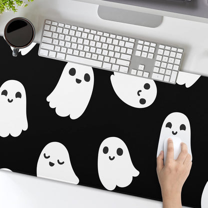 Halloween Cute Ghost Mouse Pad Kawaii Cartoon Spooky Funny Spirit Extended Desk Mat Non-Slip Rubber Base Stitched Edge Large XL Black White Mousepad for Desk Gaming Laptop Desktop,31.5×11.8 Inch