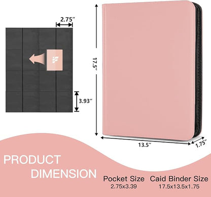 1000+ Pockets Trading Card Binder, 16 Pockets Trading Card Binder Ringless Side Loading Trading Card Album Folder for TCG,MTG,Sports Cards(Pink-1)