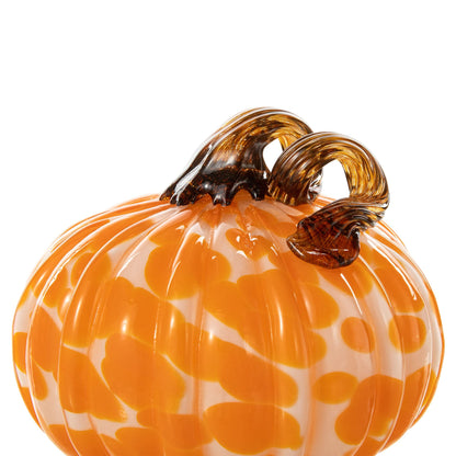 Glitzhome Set of 3 Hand Blown Glitter Glass Pumpkin Table Accent Home Decor for Fall & Harvest Thanksgiving Decorating, Orange Dots