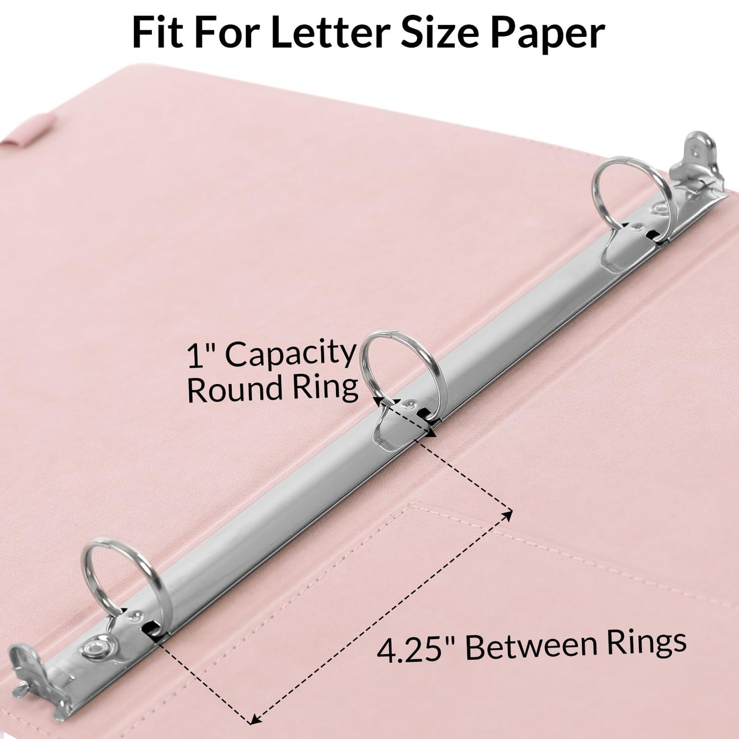 SKYDUE Pink 3 Ring Binder with Clipboard,1 Inch Linen Binder for 3 Hole Punch Letter Size Loose Leaf Paper with 5 Dividers, Pocket and Labels School and Office Supplies