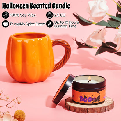 Larchio Boo Basket Stuffers for Women Teen Girls, Halloween Gifts for Teens Adult with Pumpkin Mug Halloween Socks and Self Spa Gift for Family Friends