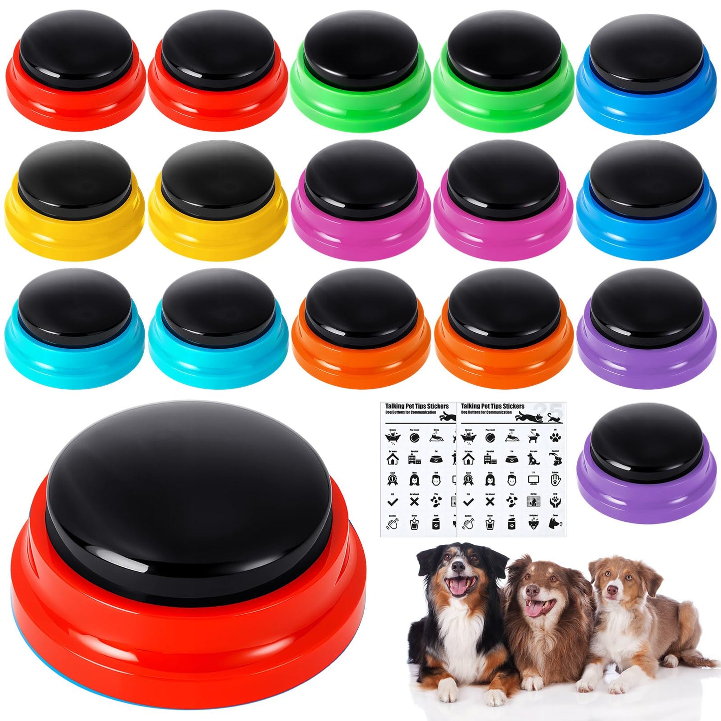 Jerify 16 Pcs Voice Recordable Dog Buttons for Communication Pet Cat Talking Buttons with Stickers 30 Seconds Interactive Speech Training Buzzers for Cat Pet Dog