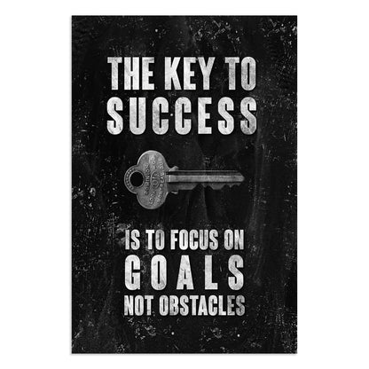 Inspirational Office Canvas Wall Art Motivational Poster Positive Quote The Key to Success Is to Focus on Goals Not Obstacles Wall Decor Pictures Print Artwork for Classroom home[12''W X 18''H]