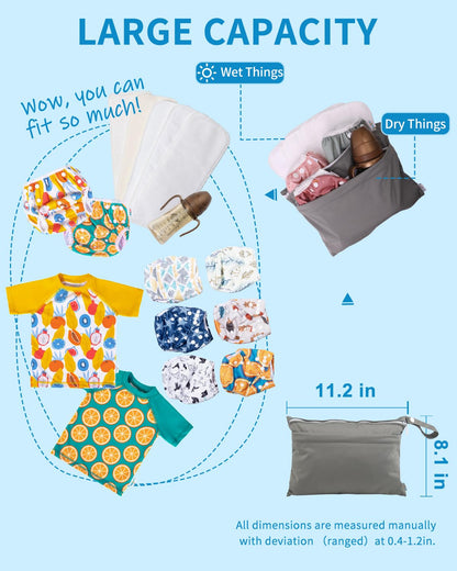babygoal Wet Dry Bags for Baby Cloth Diapers, Washable Travel Bags, Beach, Pool, Gym Bag for Swimsuits & Wet Clothes with Two Zippered Pockets 2 Pack Small Size 2LNS01