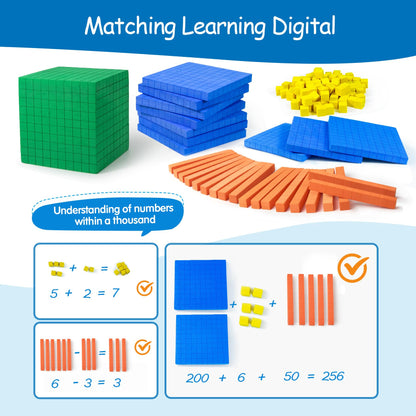 stochastic box Foam Base Ten Set for Math 131 PCS Place Value Blocks,Counting Cubes for Kids Math,Base 10 Math Manipulatives for Early Counting Math Toy in School Home