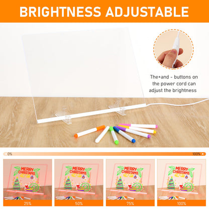 LED Note Board with Colors, 13.8"X10" 4 Modes & 7 Colors Rewritable LED Acrylic Drawing Board, Holiday Trend Gift, for Schools, Home Offices