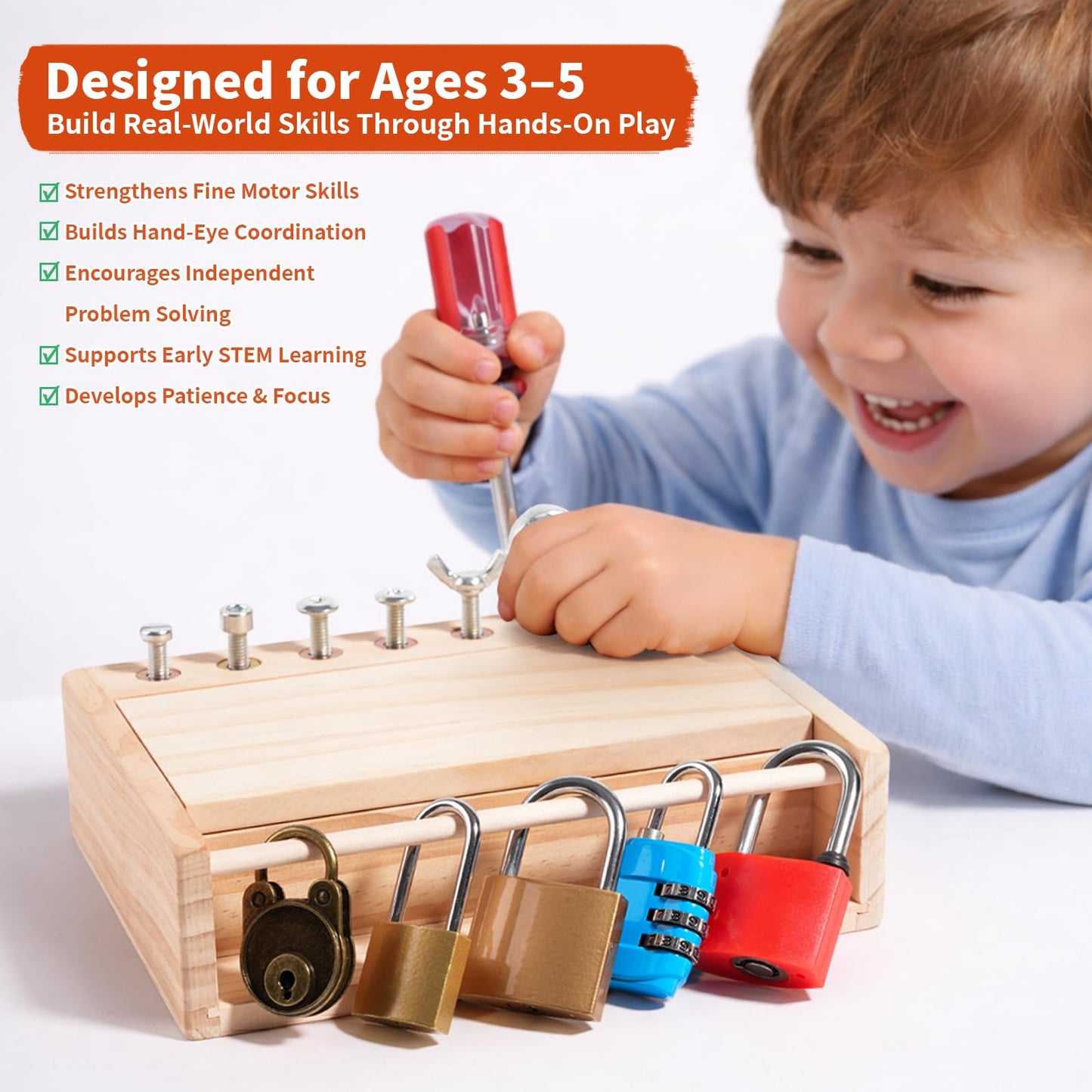 INIFEIDALA Montessori Screwdriver Board Set - Lock and Key Toy,Busy Board Toys for 3 4 5 Year Olds Boy Birthday Gifts,Kids Tool Set, Preschool Learning Sensory Fine Motor Skills STEM Toys
