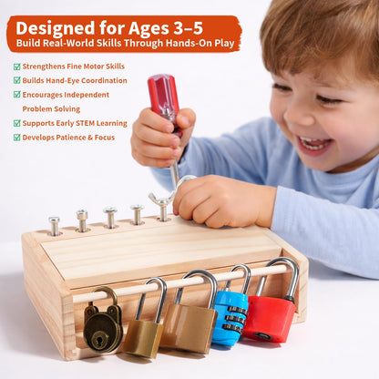 INIFEIDALA Montessori Screwdriver Board Set - Lock and Key Toy,Busy Board Toys for 3 4 5 Year Olds Boy Birthday Gifts,Kids Tool Set, Preschool Learning Sensory Fine Motor Skills STEM Toys