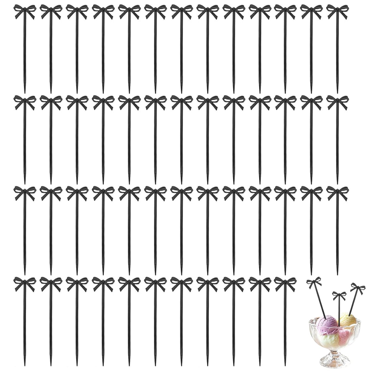 50Piece Black Bow Tie Cocktail Picks, Elegant Bow Tie Cake Decorations Cocktail Appetizer Fruit Picks Dessert Sticks Drink Stirring Sticks Party Wedding Decor Finger Food Skewers