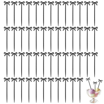 50Piece Black Bow Tie Cocktail Picks, Elegant Bow Tie Cake Decorations Cocktail Appetizer Fruit Picks Dessert Sticks Drink Stirring Sticks Party Wedding Decor Finger Food Skewers