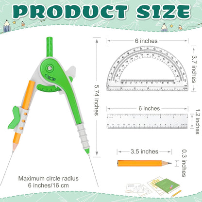 36 Pack Math Compass & Protractor Geometry Math Plastic Ruler Set Drawing Compass with Pencils 6 Inch Plastic Protractor for Geometry Bulk for Office Woodworking Art Drawing