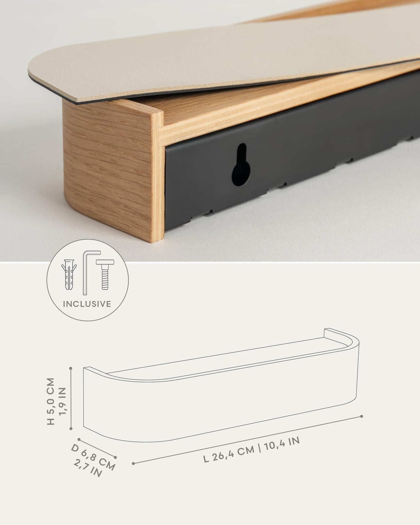 Kazai. Key Holder 'Toke' | Minimalist Key Hook Design from Berlin | Modern Key Holder Wall Mount with Wooden Shelf | Key Rack for Wall as Entryway Organizer | Oak