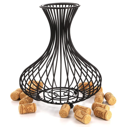 Tebery Metal Black Wine Cork Display Holder, Wine Stopper Collector, Decorative Free Standing Cork Storage Rack Catcher Container Cage, Holds 150 Wine Corks
