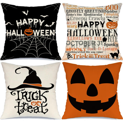 MODOVOS Halloween Pillow Covers 20x20 Set of 4 Spider Web Happy Halloween Decorations Jack-O-Lantern Pumpkin Throw Pillow Covers Witch Hat Trick or Treat Cushion Case for Sofa Couch