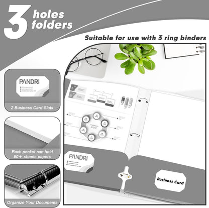 Two Pocket Portfolio Folders, PANDRI 60 Pack 3 Hole Punched 2 Pocket Folders for 3 Ring Binder, Letter Size Paper File Folder for School Office Home Business, Grey